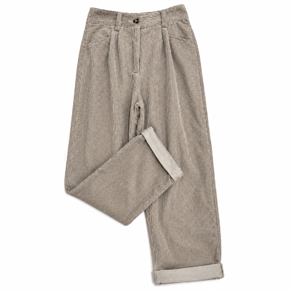 Petal & Pup Corduroy Pants Size 4 Taupe High Rise Wide Leg Cropped Cuffed Soft